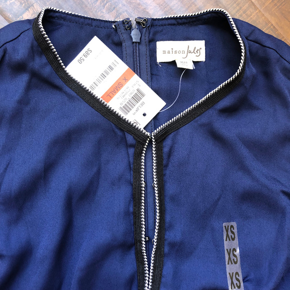 Maison Jules Crochet Trim Fit Flare Blue Dress - Picture 3 of 8